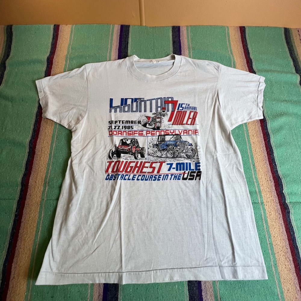 Vintage 1985 Line Mountain 7 Miler T-Shirt Screen Stars Mens XL Gray 80s Racing